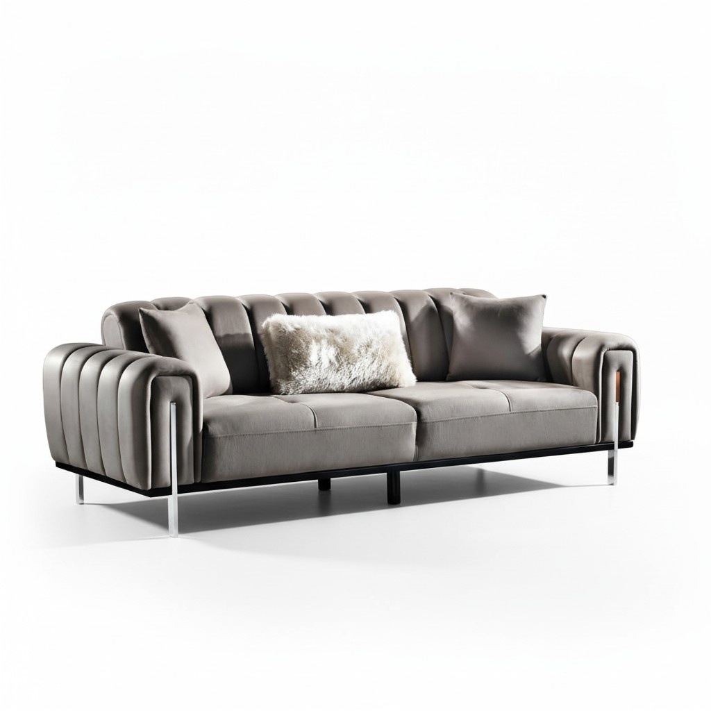 Design 3-Seater Sofa Gray Couch Upholstered Big Luxury Sofas Textile Seat