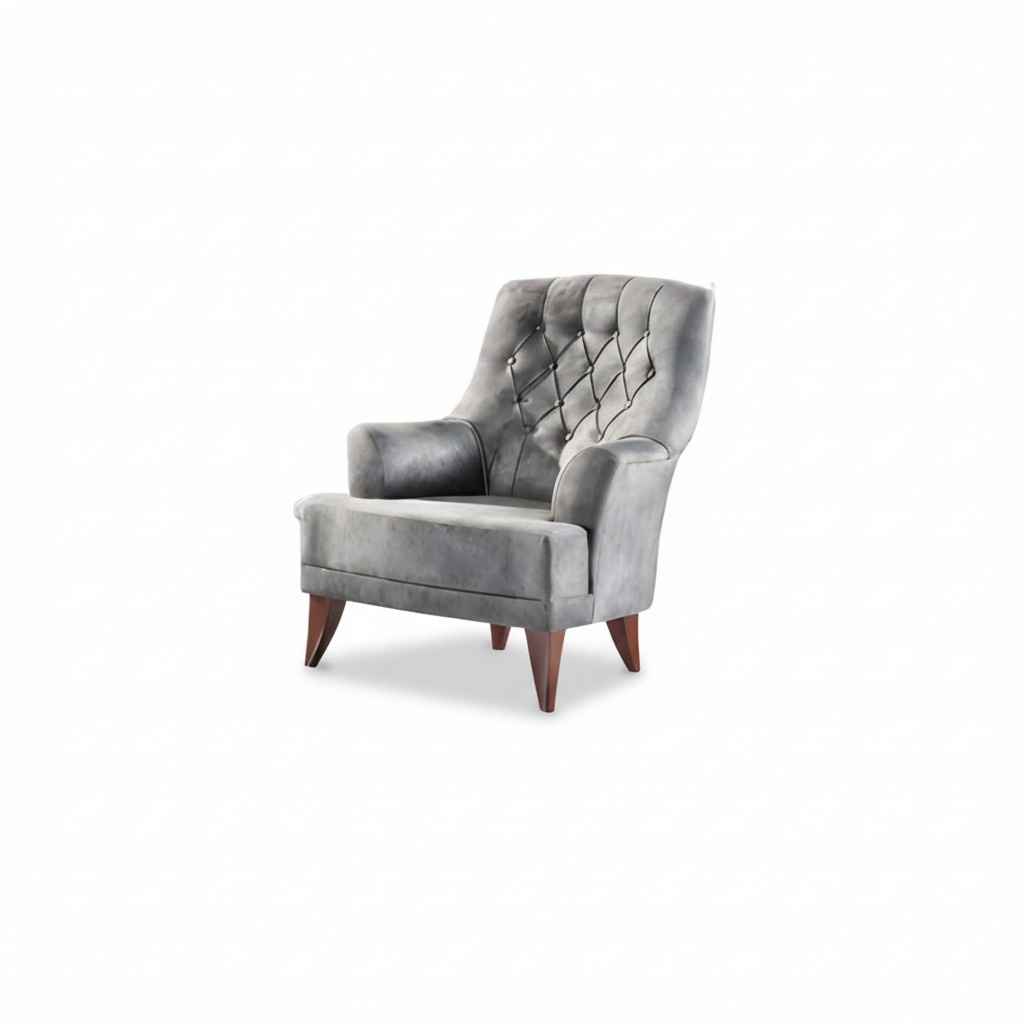 Design Armchair 1 Seater Luxury Relax Textile Gray Armchair in Living Room Club Lounge