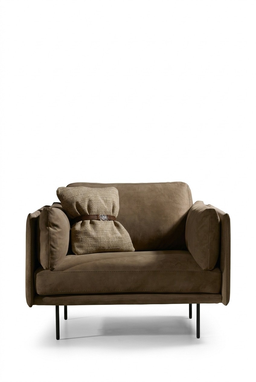 Design Armchair Grey Upholstery Leather Modern Living Room Luxury Wood Furniture Relax New