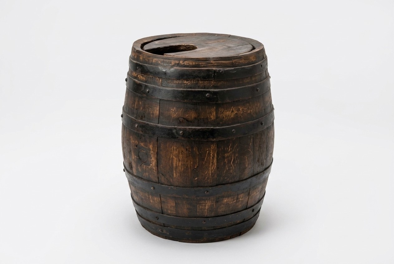 Outdoor decor sculpture designed as a wooden round barrel 72x55x55cm