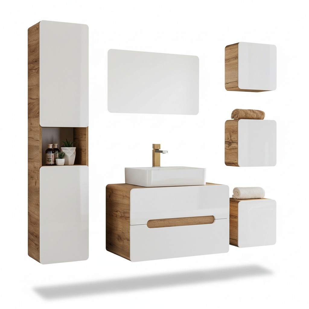 Design bathroom furniture bathroom 6 pieces. Set cabinet washbasin group Modern