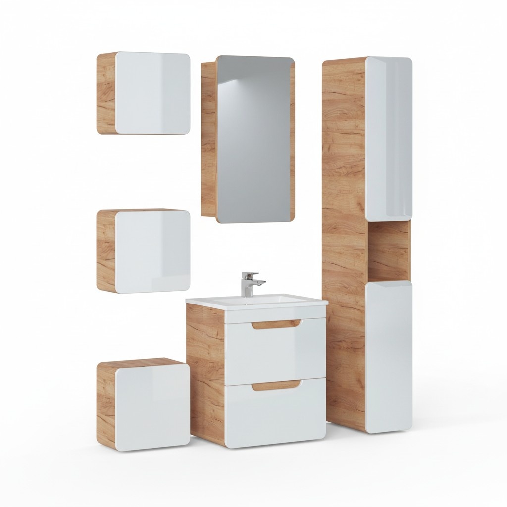 Designer bathroom furniture bathroom 6 pieces. Set set of cabinet washbasin lighting