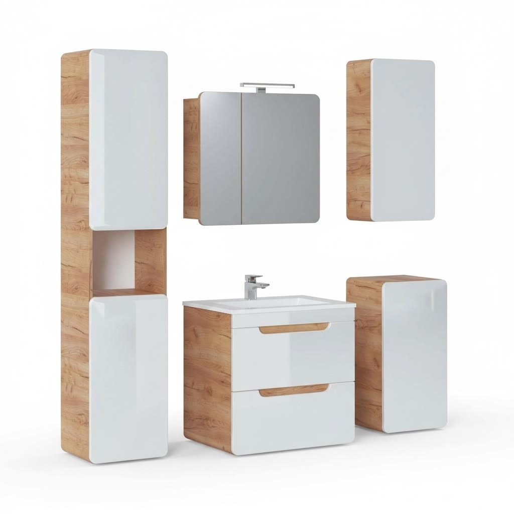 Designer bathroom furniture bathroom 5 pieces. Set set of cabinet washbasin lighting