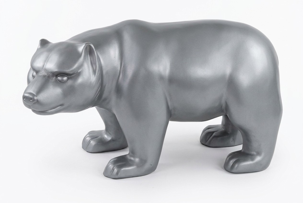 Decorative garden sculpture designed as full dark grey colored bear 60x103x56cm