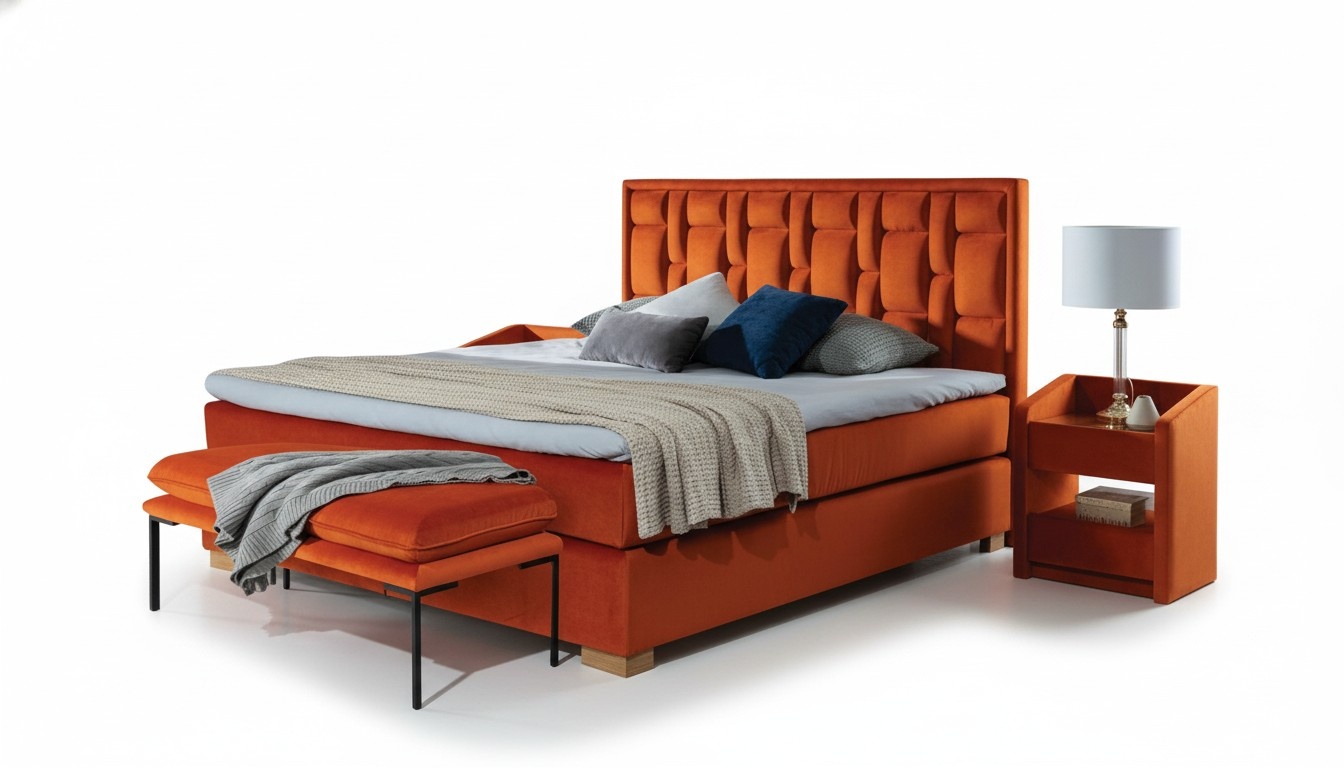 Design Bed Bedroom Set 4pcs. Bedside Table 2x Bench Beds Modern Furniture