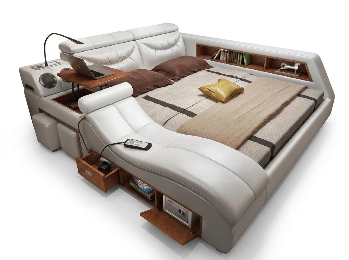 Design Bed XXL Big Leather Upholstery Beds Hotel 180x200cm Multifunction