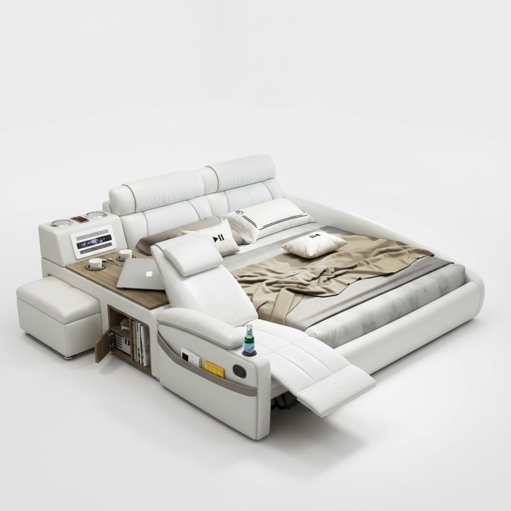 Design Bed XXL Big Beds Leather Hotel Upholstery 180x200cm Multifunction Shelf USB