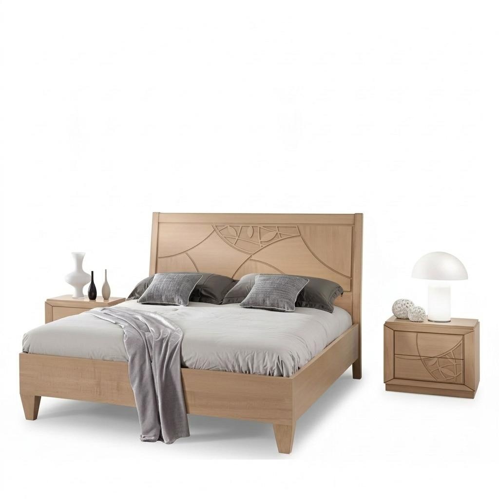 Design Bedroom 3 Piece Bed 2x Bedside Tables Modern Luxury Bed Set