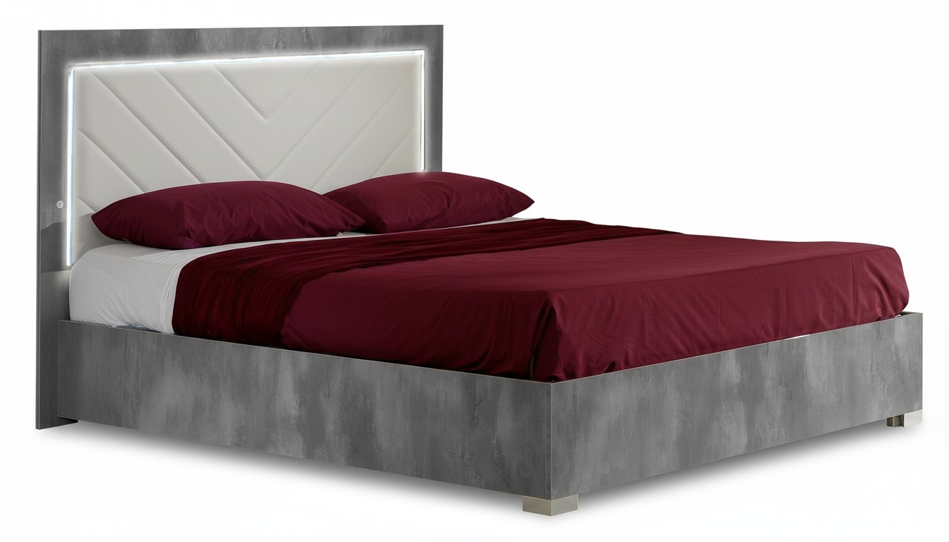 Loft style modern bedroom set of marriage double bed with light & 2x-bedside tables