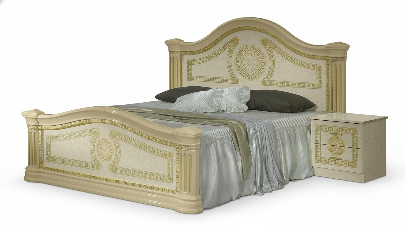 Designer bedroom set of massive double bed & 2x-bedside tables in empire style