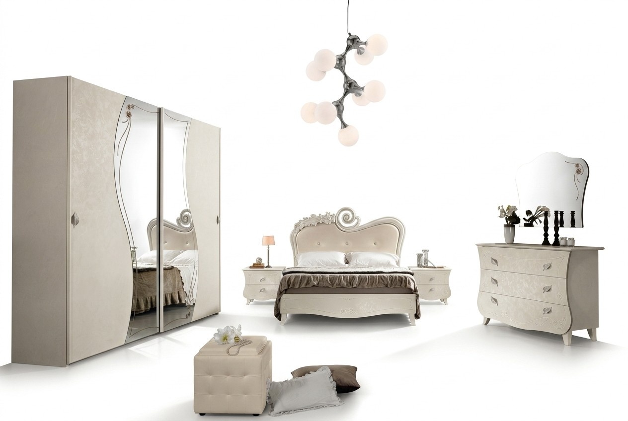 Design bedroom complete set bedside table wardrobe baroque rococo 6 pieces.