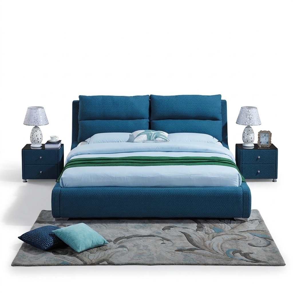 Design bedroom leather bed 3 pieces. Set 2x bedside table beds luxury furniture console
