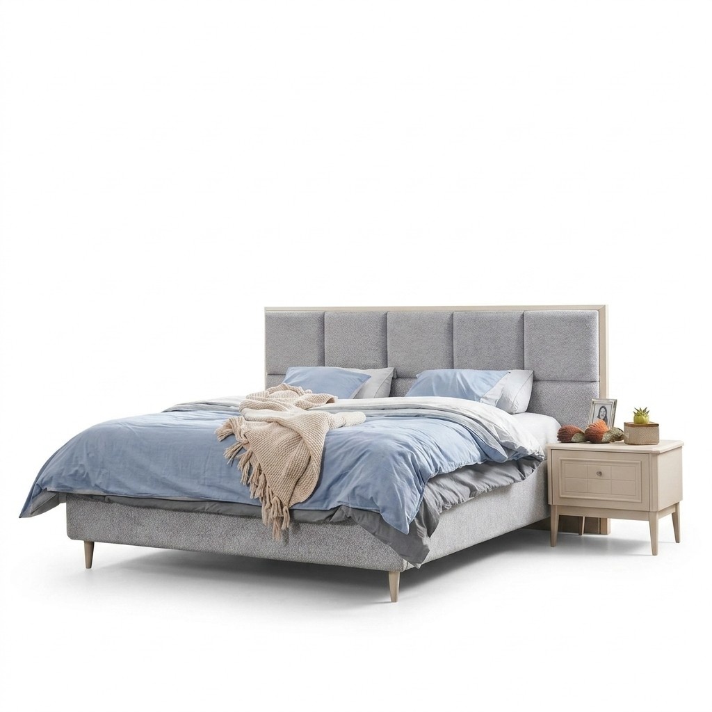 Design bedroom set bed + 2x bedside tables luxury double bed