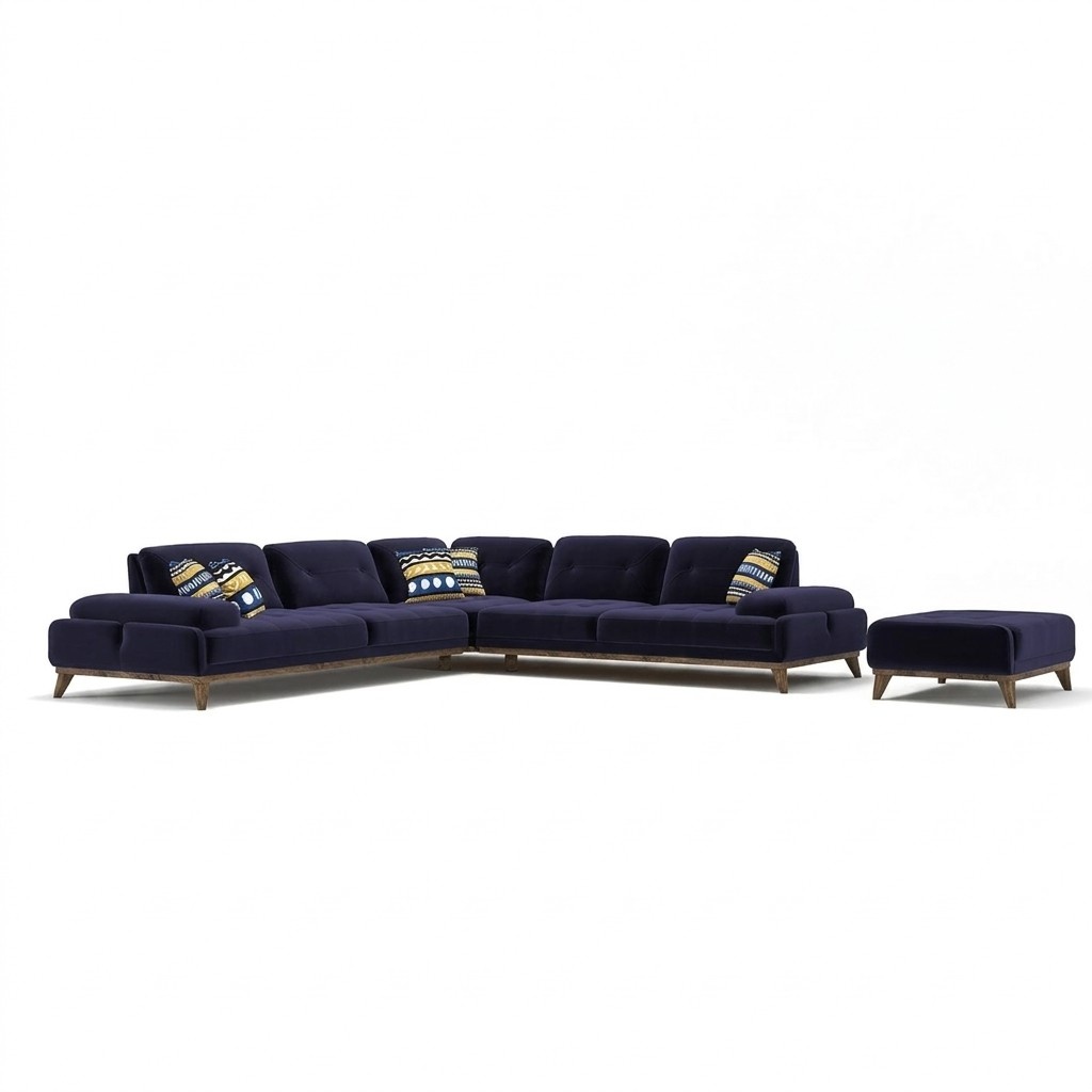 Design blue corner sofa L-shaped furniture living room coffee table