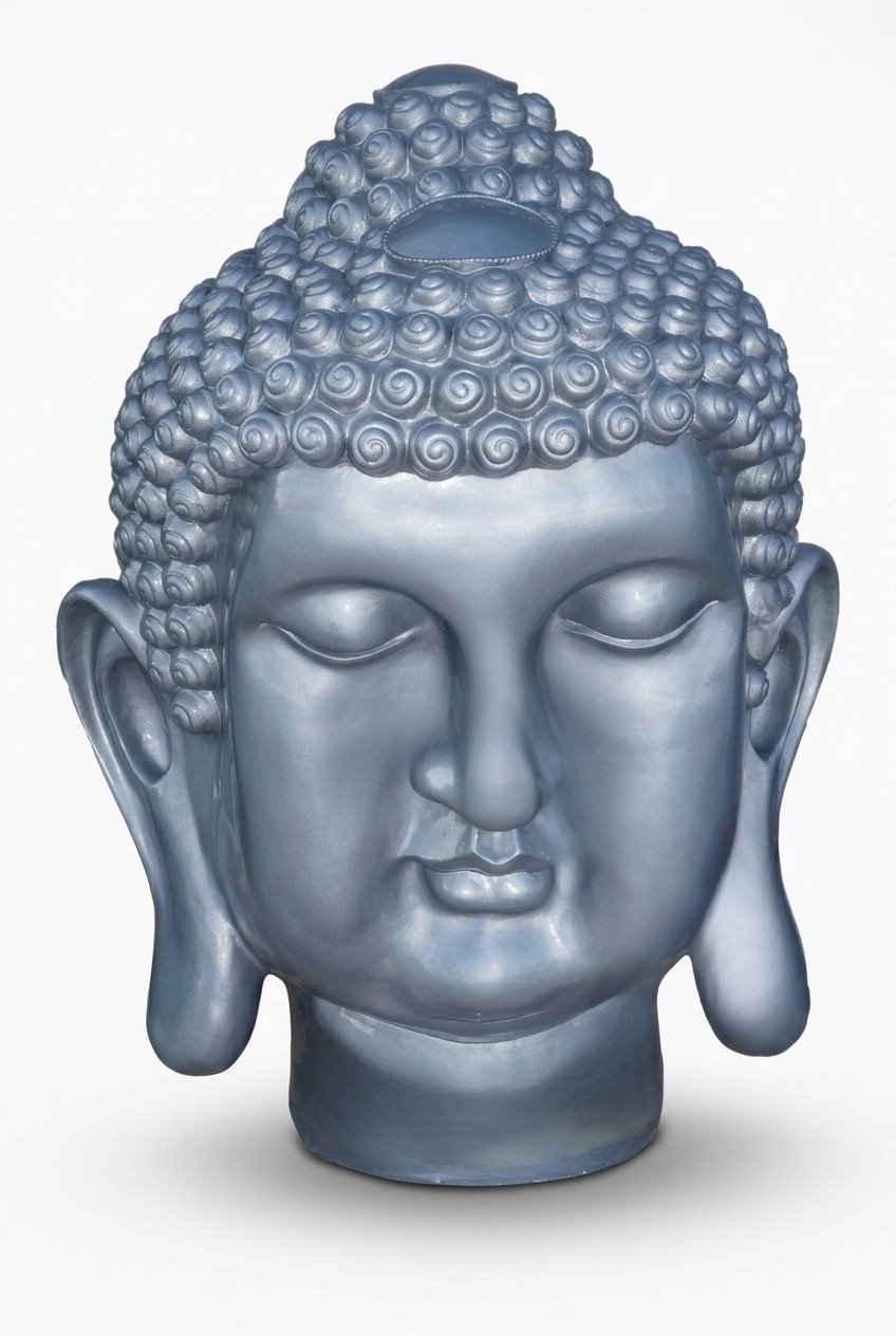 Full silver gloss colored deco figure of buddha head bust 90x67x60cm