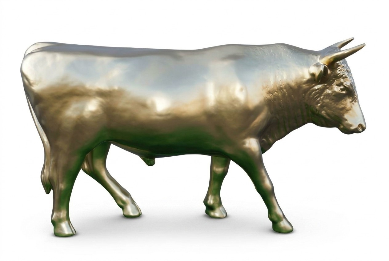 Full silver painted decorative bull figure 233cm length sculpture c537