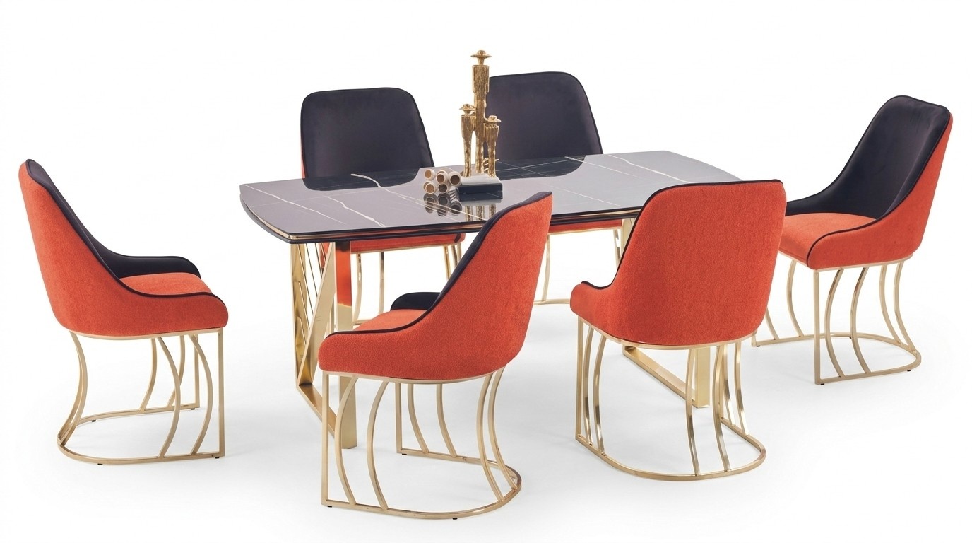 Design chair set, chair group, dining room lounge table, 7 pieces.