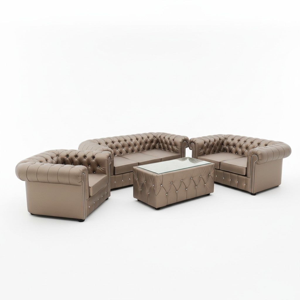 Design Chesterfield 3+2+1 + coffee table sofa set leather couch upholstery New Big