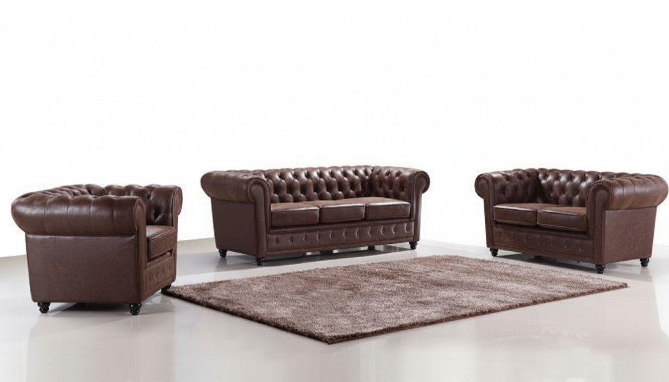 Chesterfield Sofa set 3+2+1 Seaters Brown Faux Leather Living Room Couches New