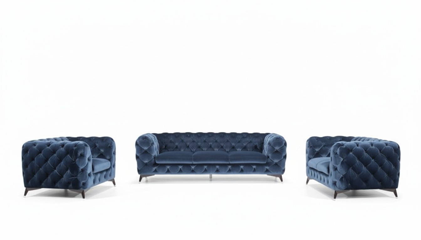 Chesterfield Sofa Set 3+2+1 Seaters 3pcs Faux Leather Velvet Choice Blue Couches New