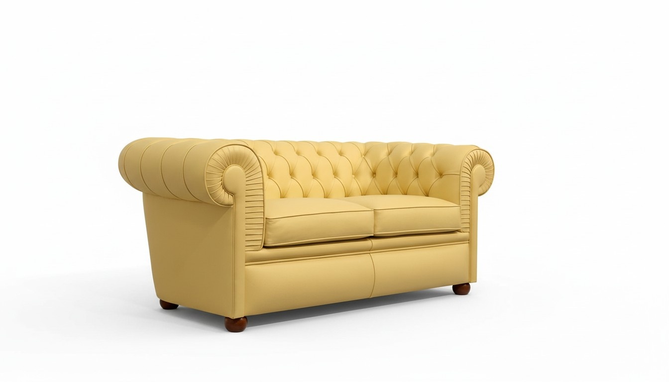 Yellow Chesterfield Sofa 2-Seater Faux Leather Loveseat Living Room Comfortable Couch New