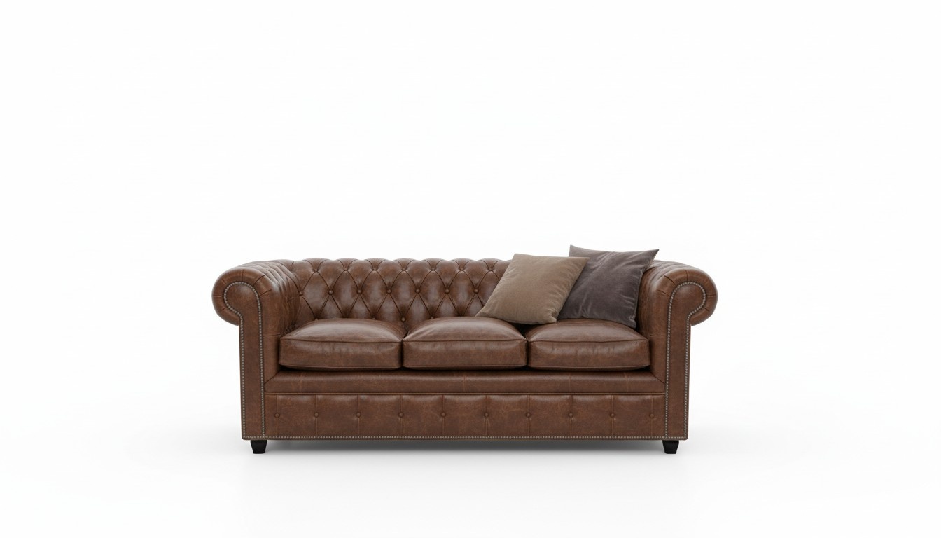 Chesterfield Sofa Set 3-Seater Faux Leather Brown With Cushions Living Room Couch New