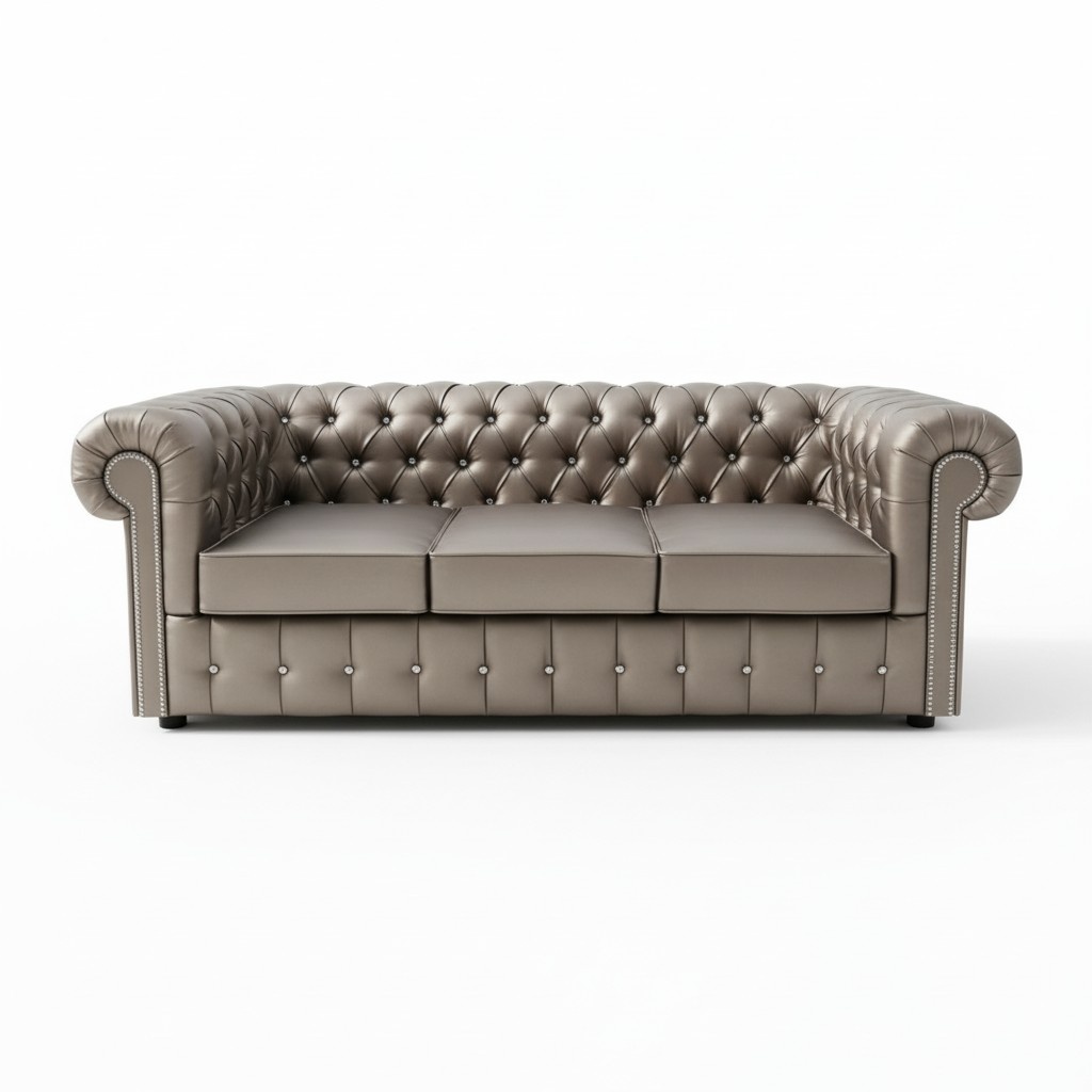 Chesterfield Classic Sofa 3-seater Gold Faux Leather With Cushions Living Room Comfortable Couch New