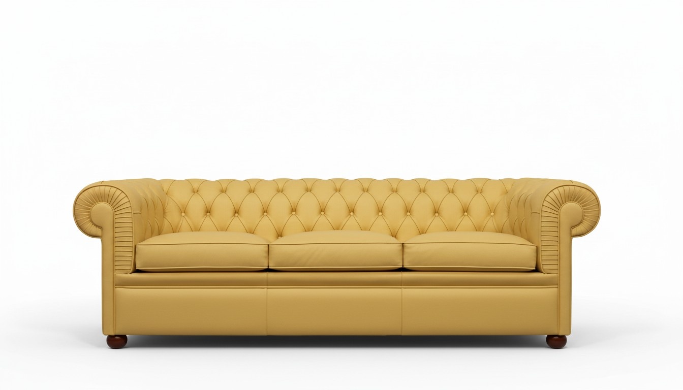 Chesterfield Sofa 3-Seater Faux Leather Yellow Modern Style Nice Design Comfortable Living Room New