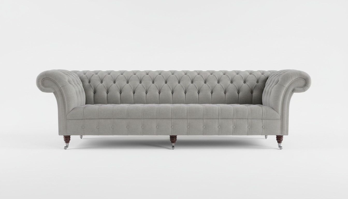 Design Chesterfield Sofa 4 Seater Couch Upholstery Luxury Classic Textile Sofas Grey on Casters