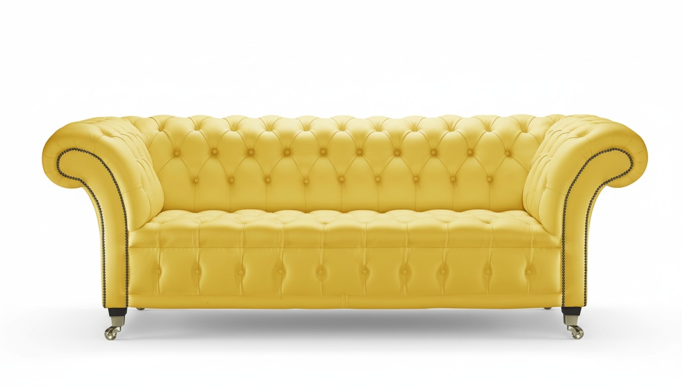 Chesterfield Modern Sofa 2-Seater Bright Yellow Faux Leather Upholstery Couch on Castors New