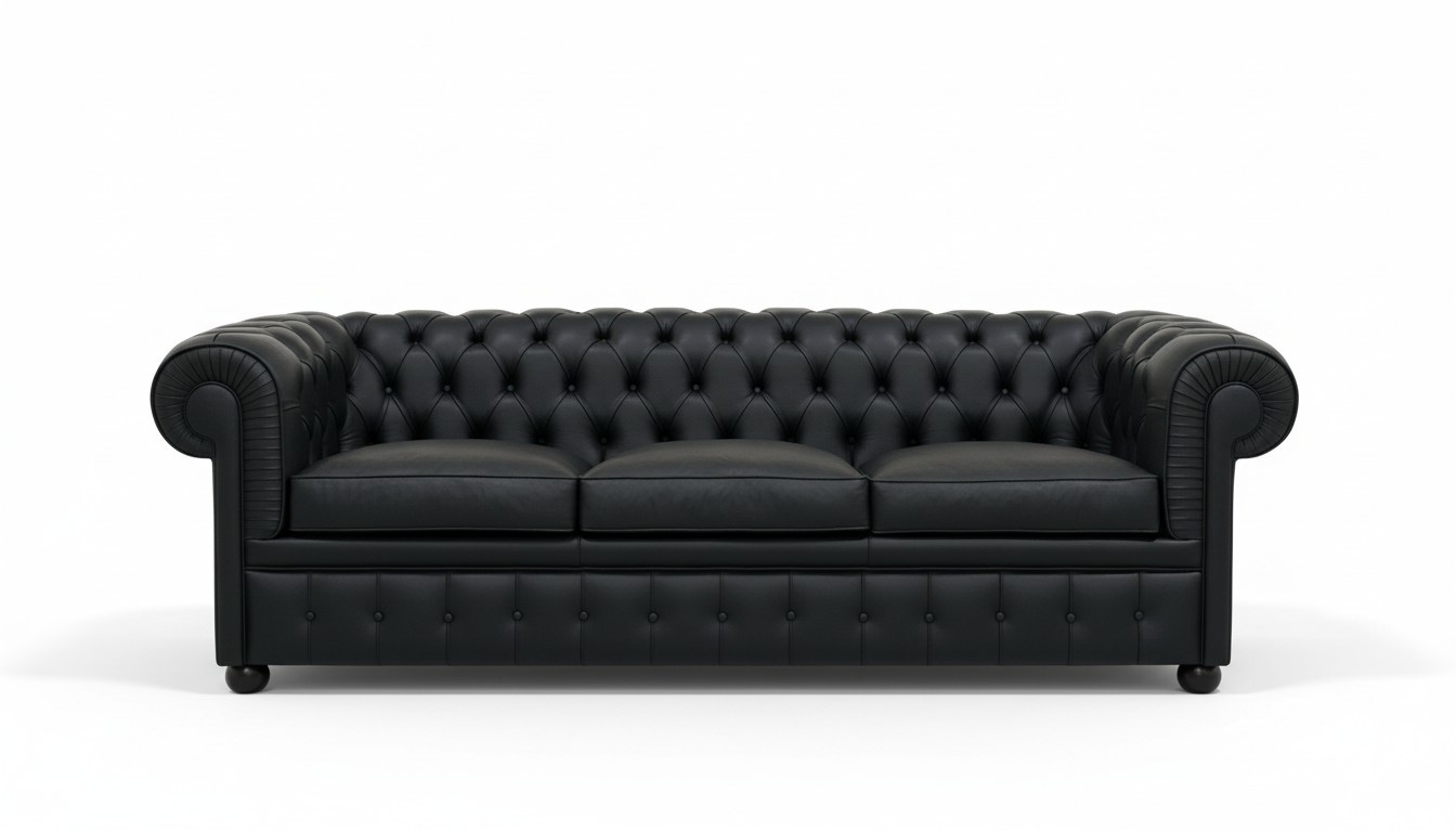 Design Chesterfield Sofa Set 3 Seater Leather Couch Black Upholstery Sofas Sofa