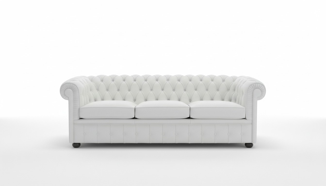 Design Chesterfield Sofa Set 3 Seater Leather Couch White Upholstery Sofas Sofa