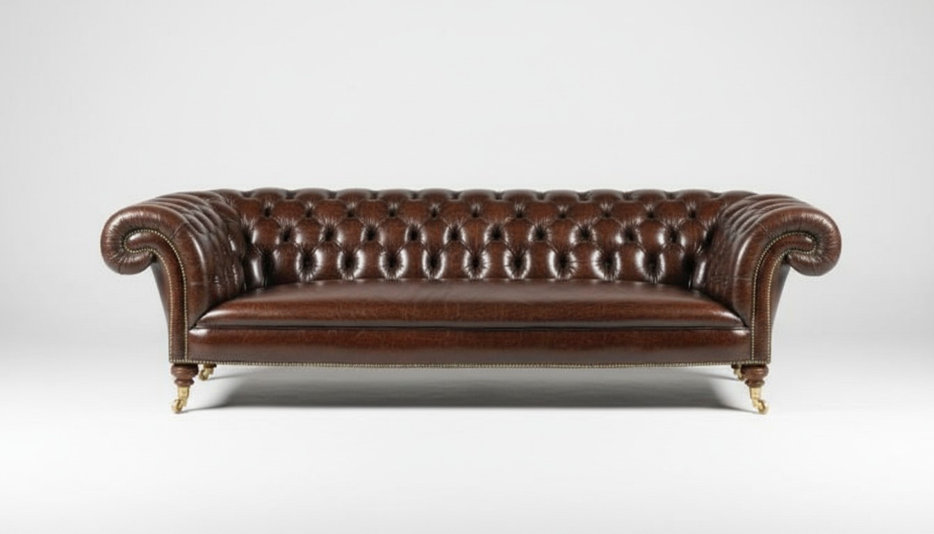 Classic Chesterfield XXL Sofa 4-Seater On Casters Faux Leather Upholstered Brown New Glossy