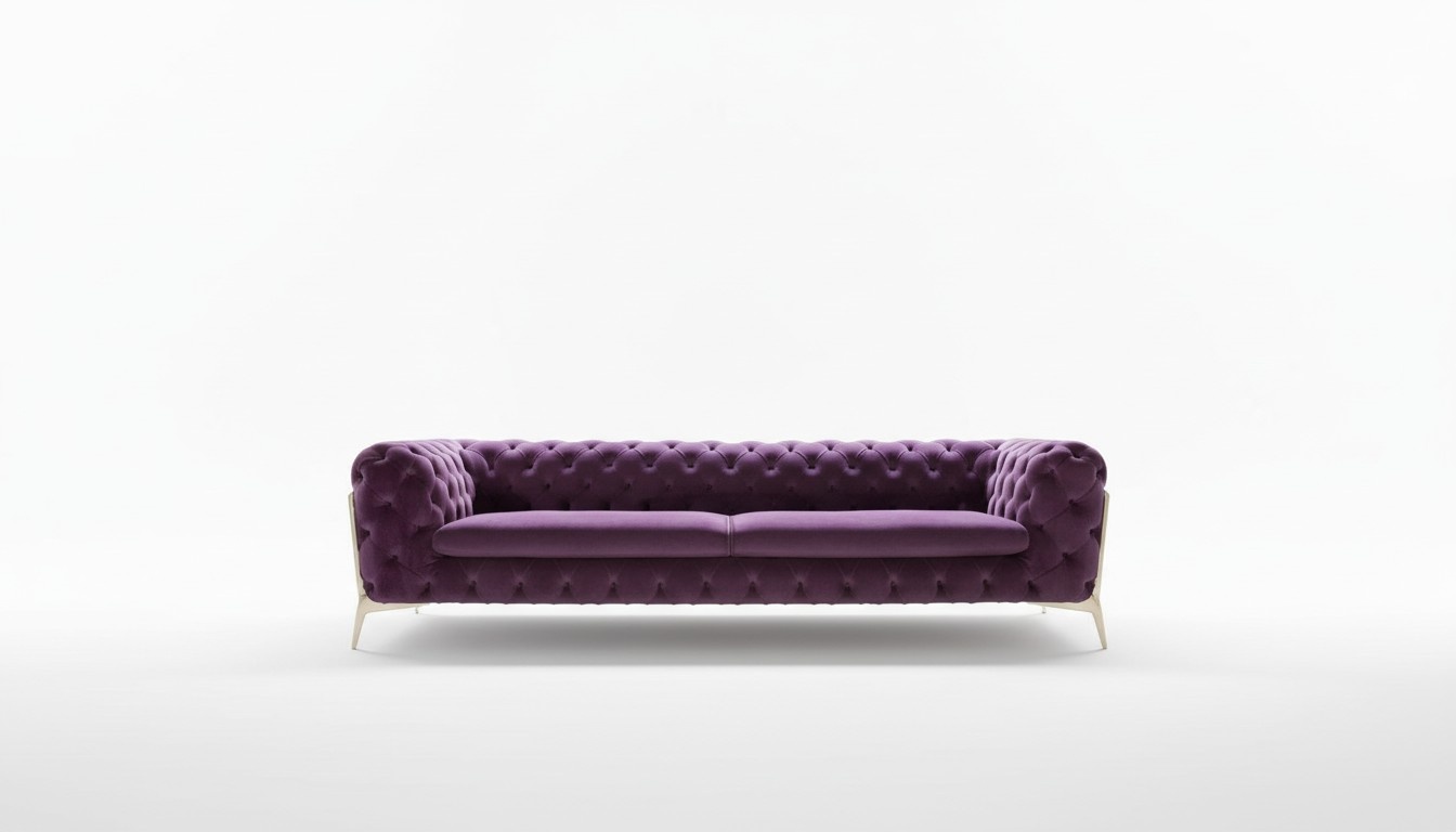 Chesterfield Sofa 4-Seater Upholstered Purple Textile Leather New Living Room Couch