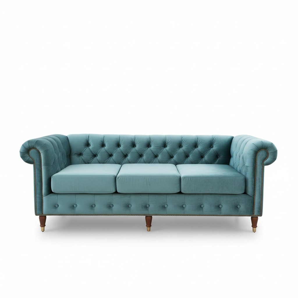 Design Chesterfield Sofa Set 3 Seater Fabric Couch Blue Upholstery Sofas New