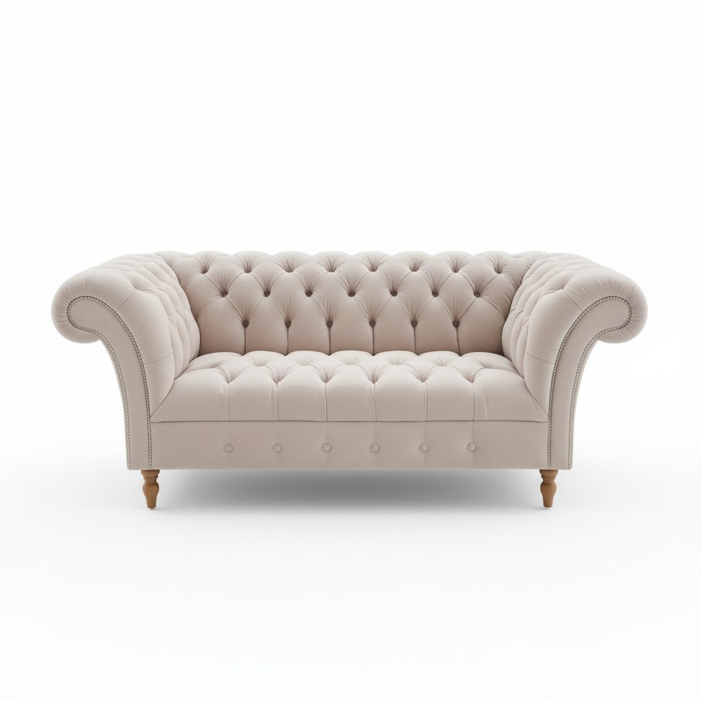 Classic Chesterfield 2-Seater Sofa Luxurious Design Light Pink Faux Leather New Living Room Couch