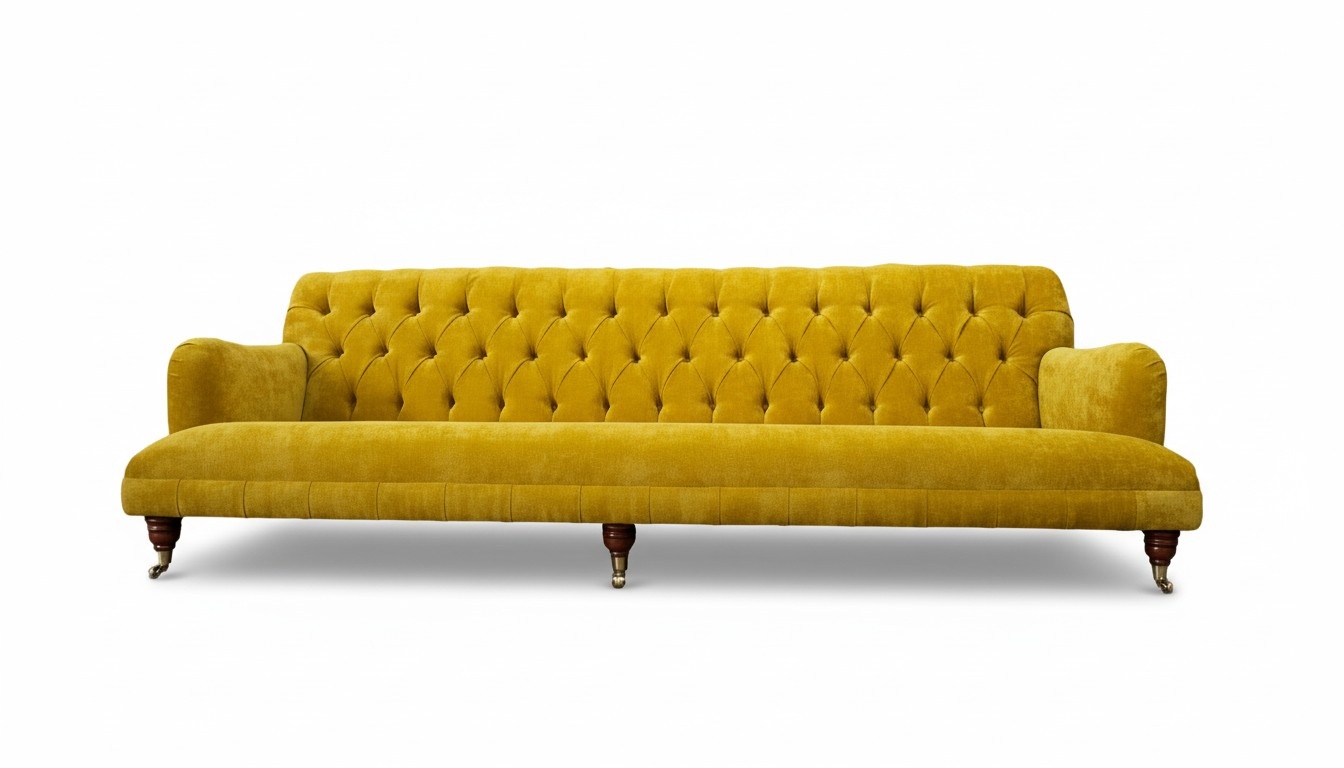 Design Chesterfield Chesterfield Textile Yellow 5 Seater Couch Upholstery