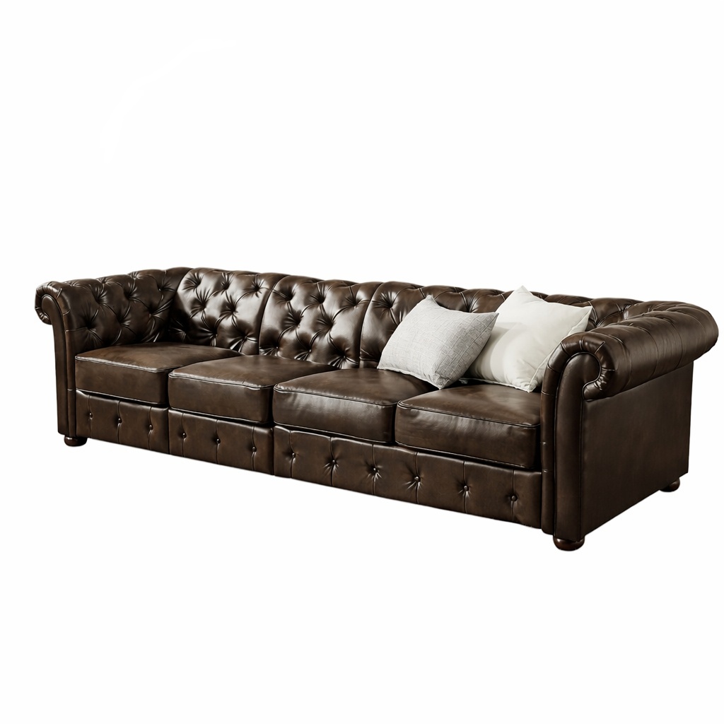 Chesterfield Big Sofa XXL 5-Seater Premium Faux Leather Dark Brown Comfortable Couch With Cushions New
