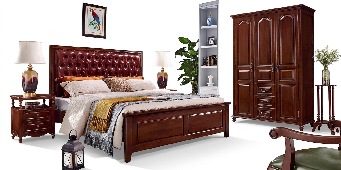Design Classic Bed Furniture Bed 2 Bedside Tables 3pcs Bedroom Set