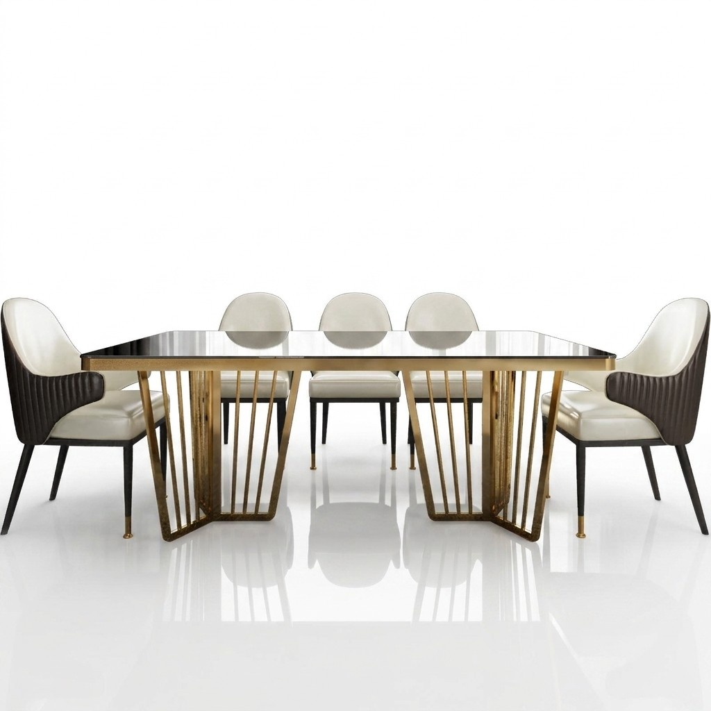 Design classic dining table wood with stainless steel tables high gloss living room