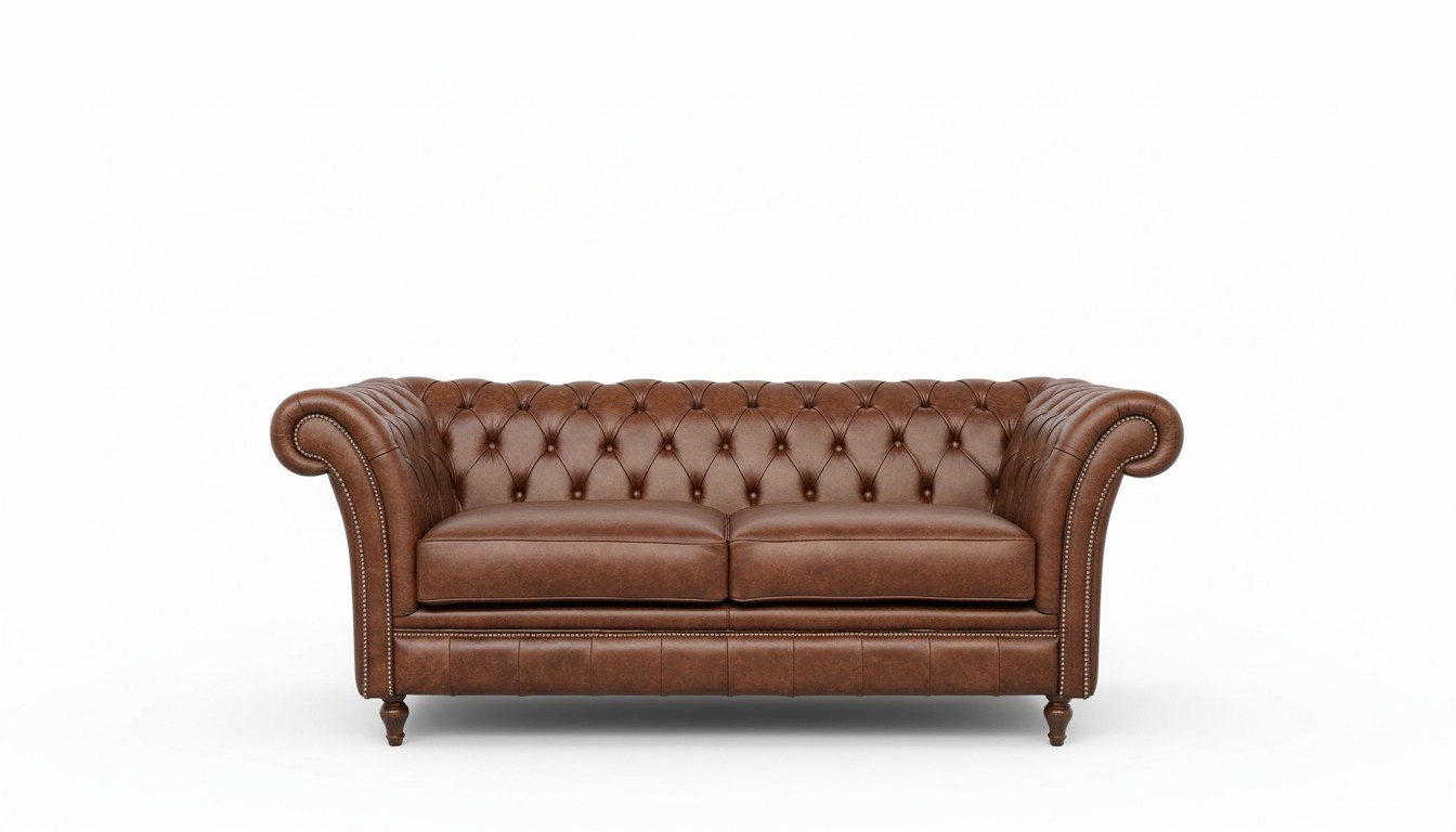 Classic Sofa Chesterfield 2-Seater Brown Faux Leather Loveseat New Living Room Couch