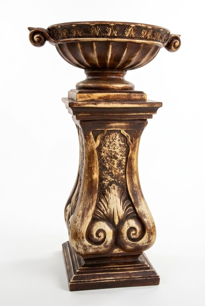 Decorative brown figure designed as a cup bowl on a pillar in antique column style 85cm
