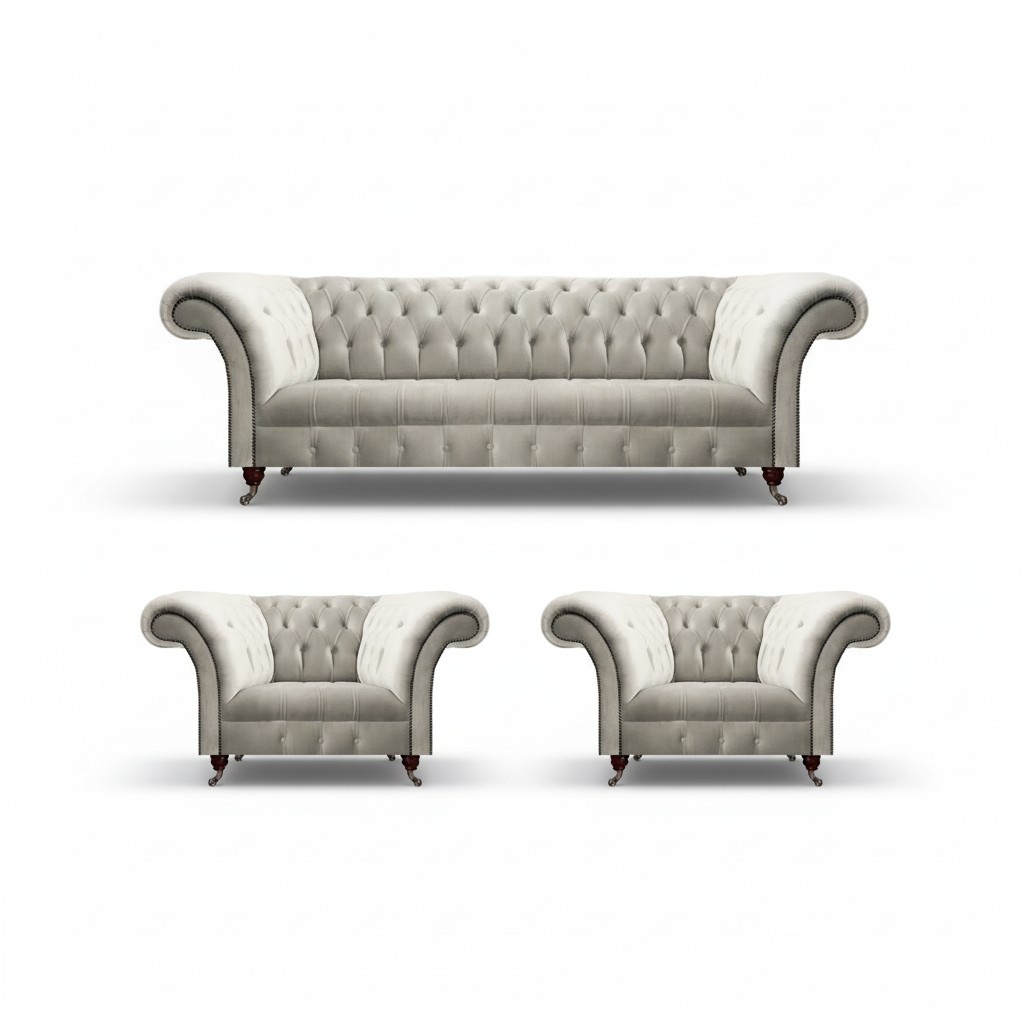 Design Complete Chesterfield 2x Armchairs Living Room Sofa Three-Seater Couch New