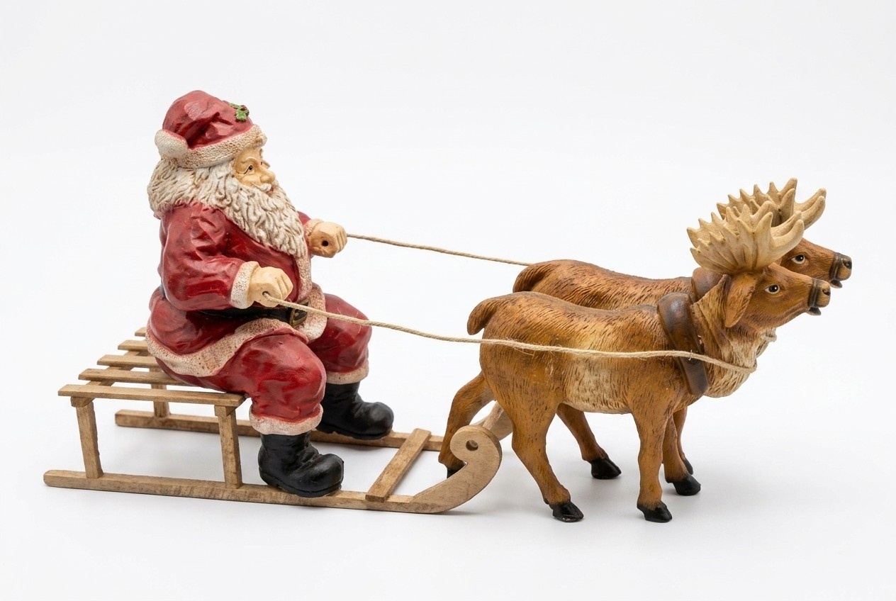 Christmas decor designed as santa claus on a sled with reindeers 120x65cm