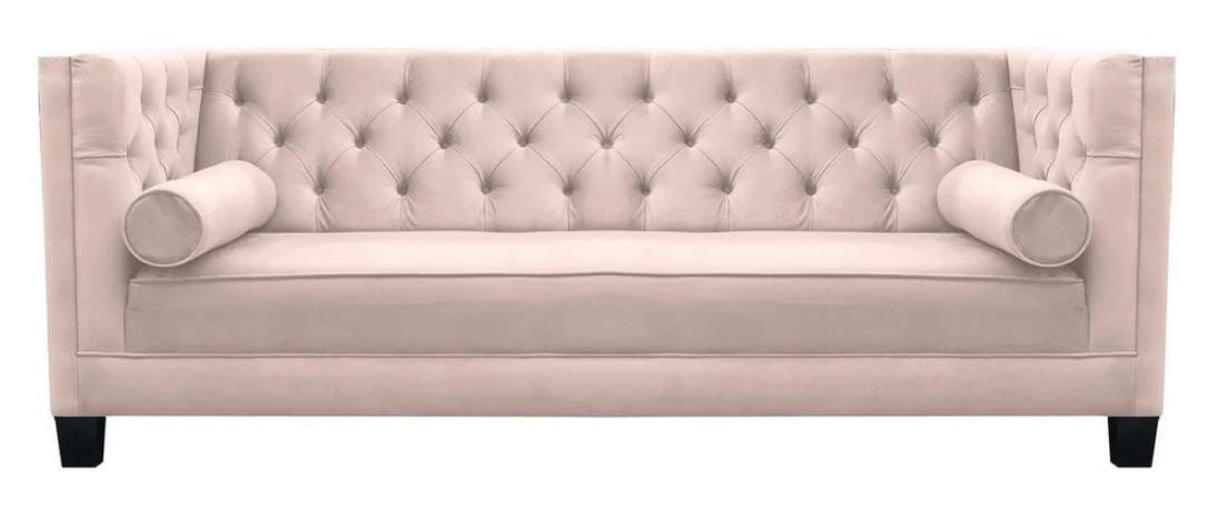 Design Couch Upholstered Sofa Chesterfield Pink Three-Seater Fabric Living Room