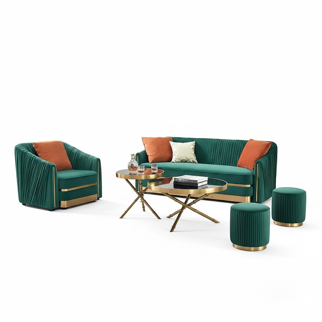 Design Couch Upholstery Seat Set Sofa Sets 3+2+1 Chesterfield Leather Green