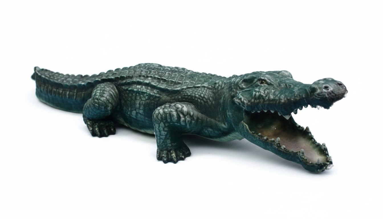 Decorative sculpture designed as an original colored massive angry crocodile 100x25cm