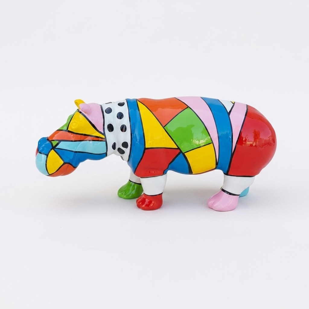 Decorative sculpture designed as a gloss hippopotamus in colorful patterns 45x100cm