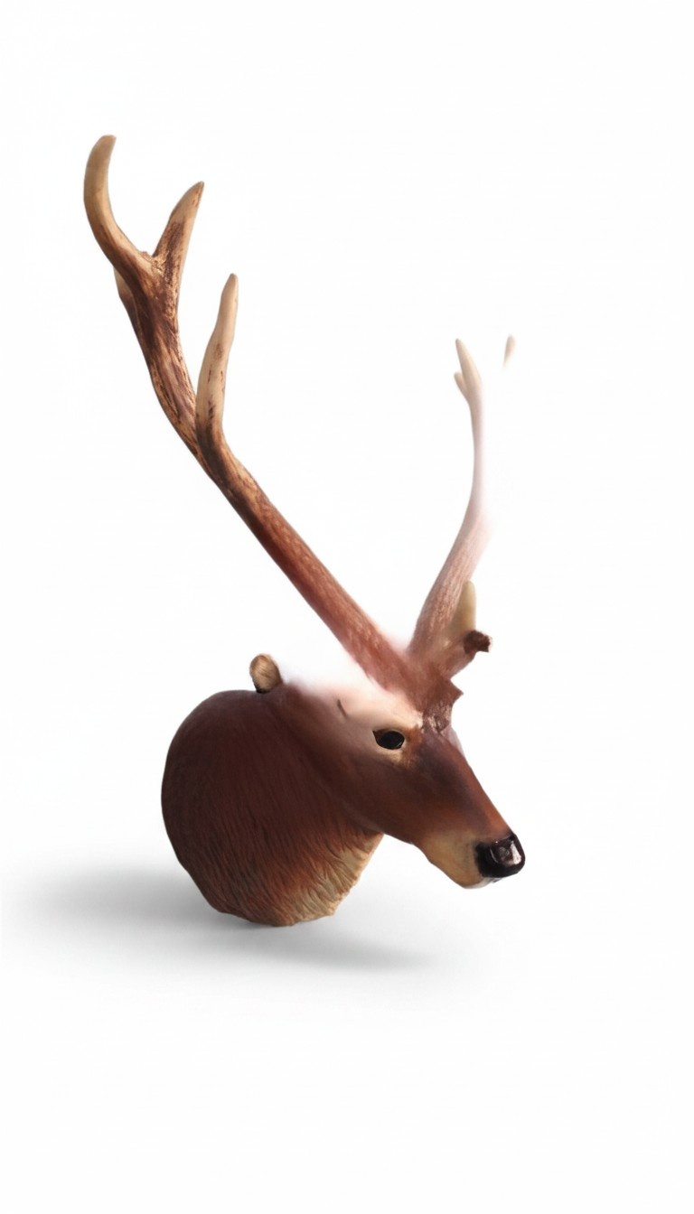 Decorative sculpture on a wall designed as brown deer head with long horns 125x80cm C558