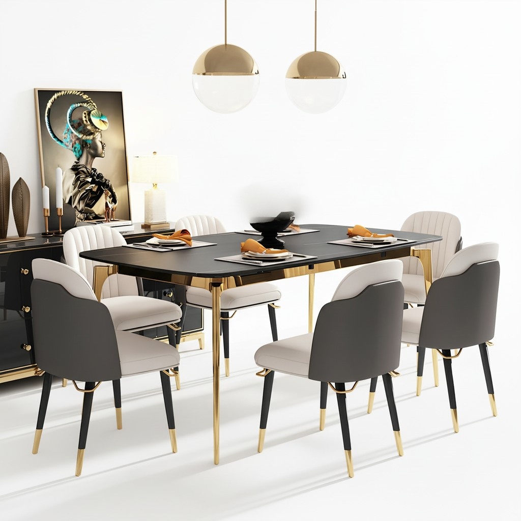 Design dining table set table 6x chairs armchair dining room set new